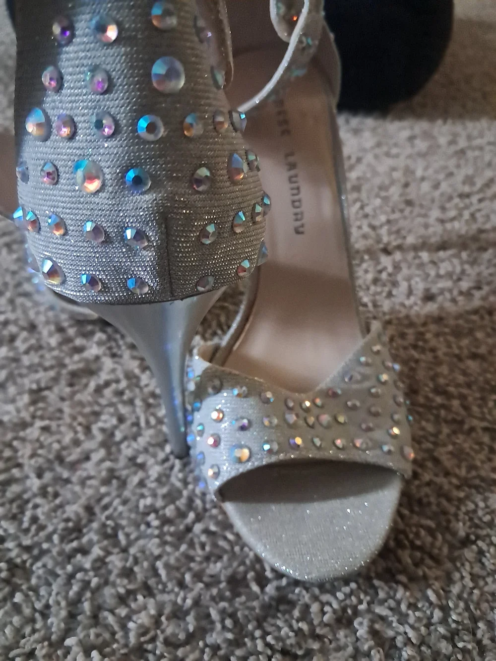 Chinese Laundry Champagne Rhinestone Ankle-Strap Heels